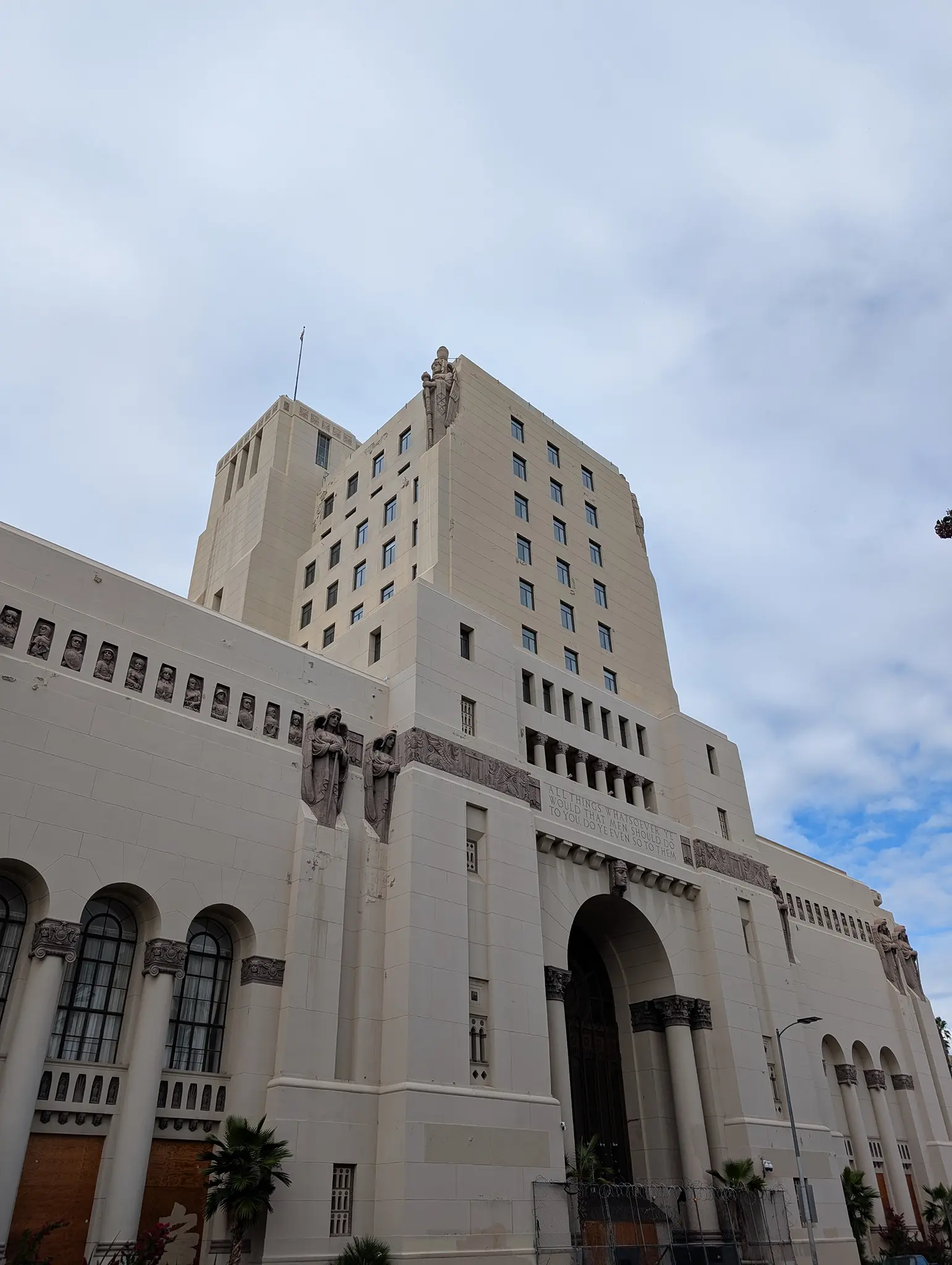 Plywood and fencing around the grand old Plaza Hotel.